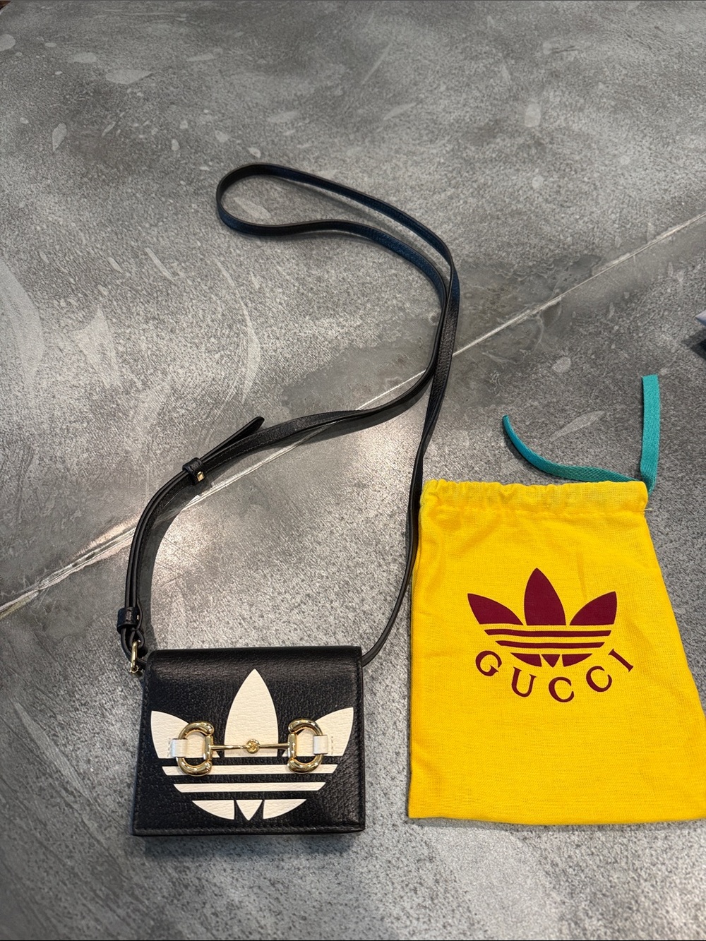 Black Leather Mini Crossbody with White Logo Accent